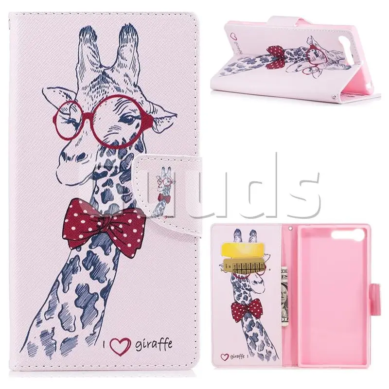 Glasses Giraffe Leather Wallet Case for Sony Xperia X1