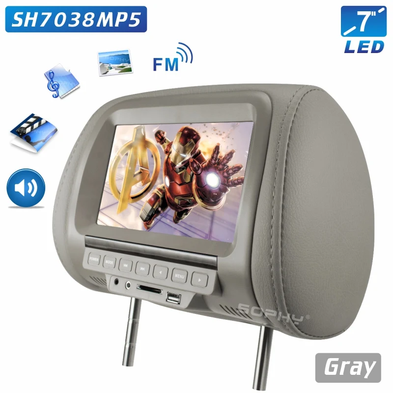Универсальный 7-ми дюймовый к автомобильному подголовнику MP4 монитор/мультимедийный плеер/заднем сиденье MP4/USB/SD/MP3 MP5 FM встроенные динамики - Цвет: SH7038MP5-Gray