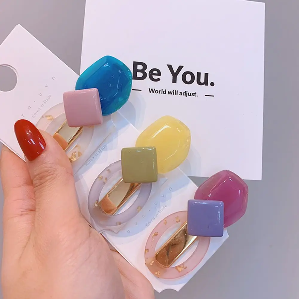 

2019 New Fashion Crystal Acetate Geometric Contrast Resin Hairpin Personality Vintage Girl Hairpin Side Clip Hair Accessories