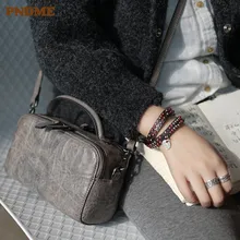 PNDME simple gray genuine leather ladies handbag cowhide fashion original handmade shoulder bag diagonal package female small PNDME simple gray genuine leather ladies handbag cowhide fashion original handmade shoulder bag diagonal package female small