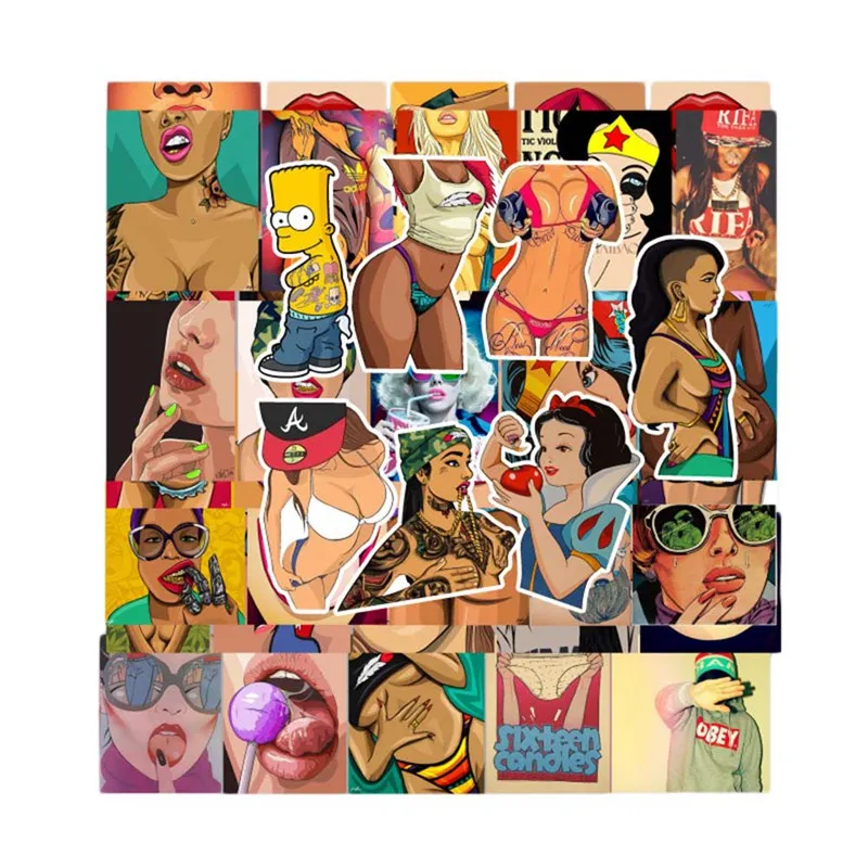 

47 Pcs Styling Pvc Waterproof Tease Vulgar Sexy beauty Girls Stickers For Laptop Motorcycle Skateboard Luggage Decal Toy Sticker