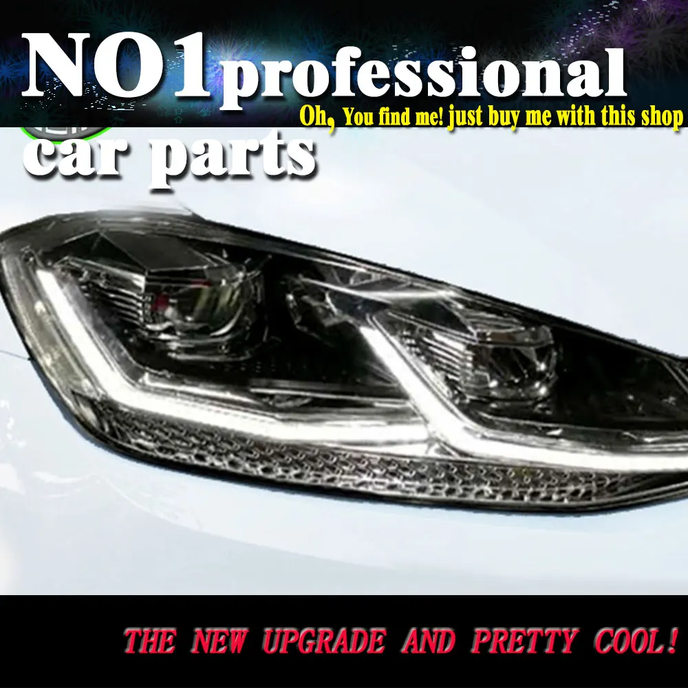 2013- для VW Гольф 7 GTI MK7 фар Гольф 7 фары двойной U светодиодный DRL Би ксеноновых фар, Высокопрочная конструкция для дальнего ближнего света объектив для передней фары автомобиля