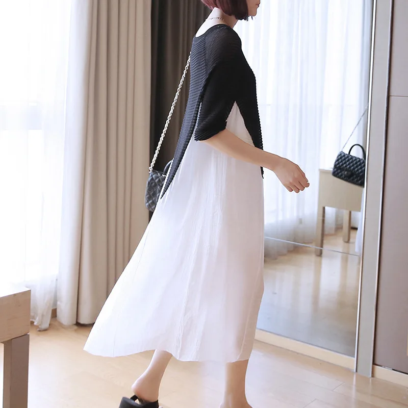 LANMREM Новые Летние Стильные тонкие модные женские хлопковые вязаные шифоновые длинные платья для женщин WF88700 свободный размер - Цвет: black