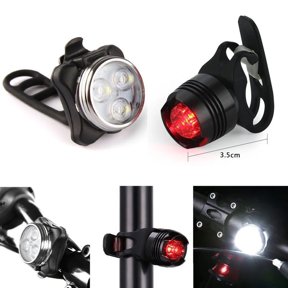 

Rechargeable LED Bike Light three modes Bicycle Lamp Set Front Light Tail Light USB aluminum+silicone Waterproof for all bike 21
