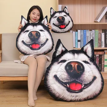 

2019 new husky plush toy personality creative 3D big dog head cushion doll cat pillow stuffed animals