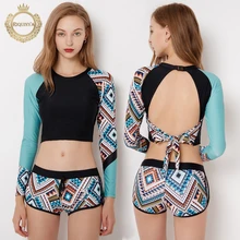 Купальный костюм из двух частей с цветочным принтом, одежда для плавания с длинным рукавом, короткие штаны, женский купальный костюм, купальный костюм, гидрокостюм для серфинга, купальные костюмы