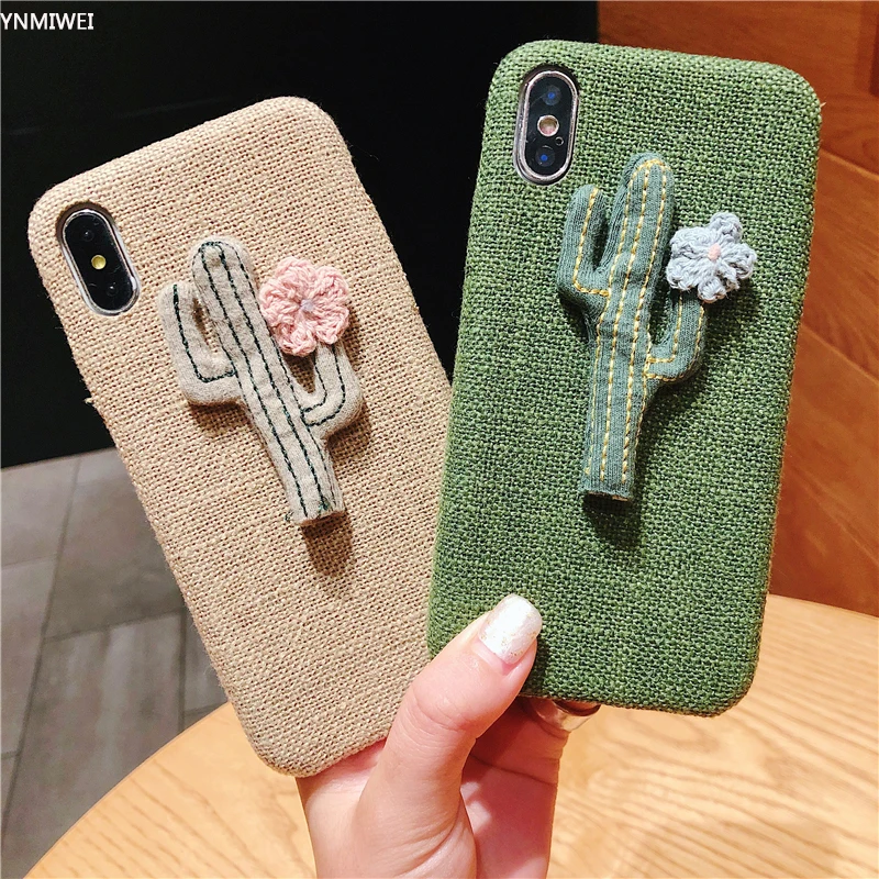 

Soft Case For Iphone X Xs XR Xs Max Anti-slip Cute Cactus fabric Canvas Plush Cover Case For Iphone 6 6S 7 8 Plus 7 Plus Shell