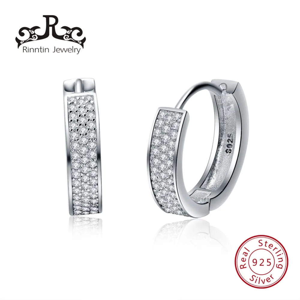 

Rinntin 100% Sterling Silver Hoop Earrings Women Small Circle Cubic Zircon Silver Color S925 Earrings for Party Wedding TSE60