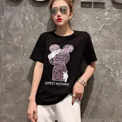Веселый Микки Маус футболка женская с принтом свободная o-образным вырезом корейский короткий рукав женские футболки 2019 Лето Повседневная