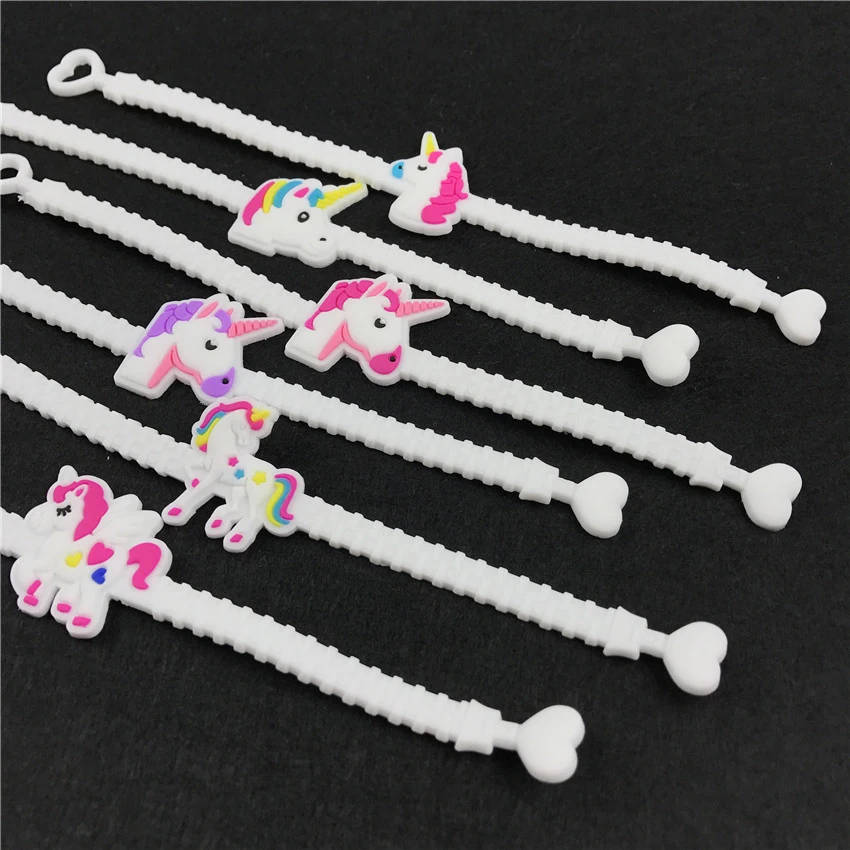 12Pcs Unicornio Party Rubber Bangle Key Chains Kids Favors Birthday Bracelet Baby Shower DIY Colorful horse Party Decor Supplies