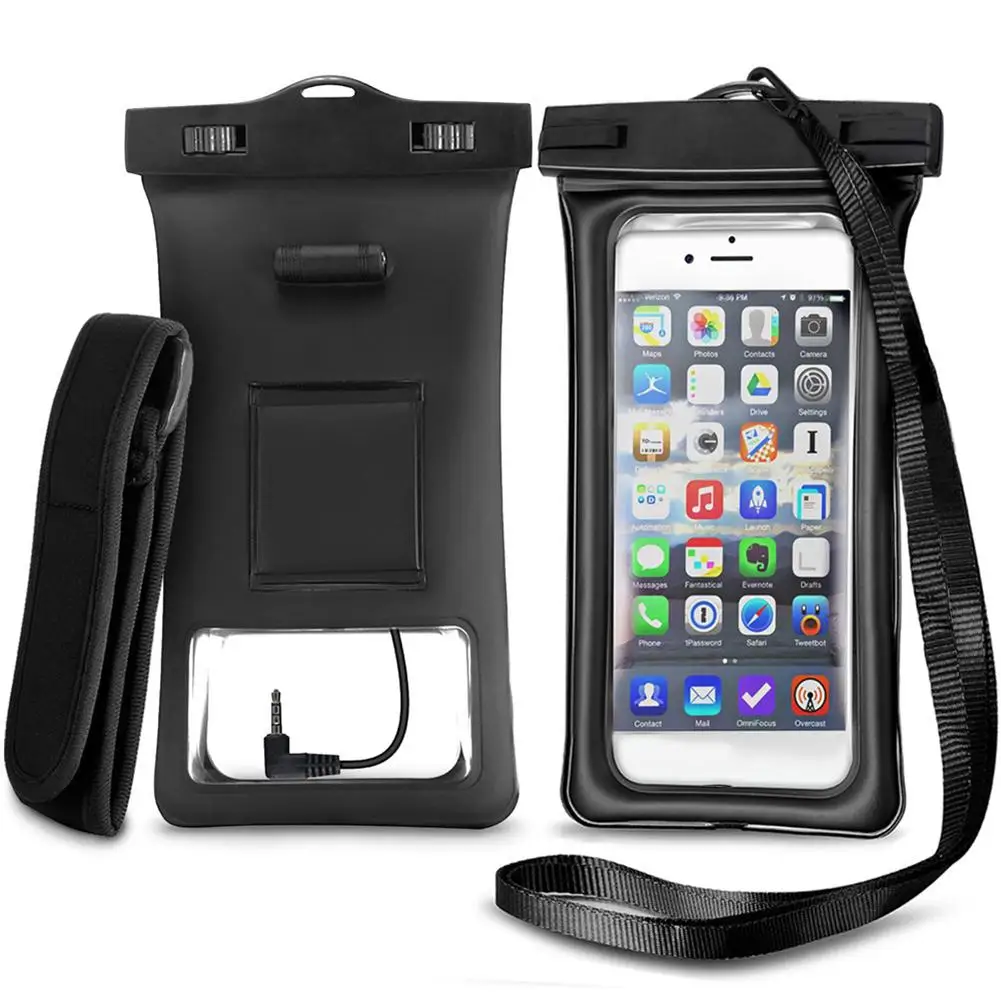 Floatable водонепроницаемый чехол для телефона сумка для мобильного телефона сухая сумка с повязкой аудио разъем для IPhone X 8 Plus 8 7 Plus 7 6s 6 Andriod - Цвет: Black