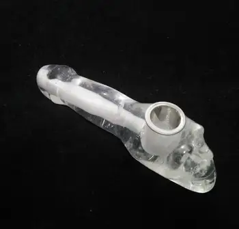 

10cm high quality white stone carving melting Crystal Skull smoking pipe Reiki gift family decoration