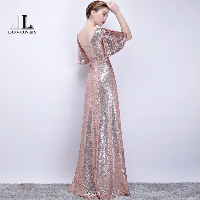 LOVONEY Elegant A line V Neck Evening Dress Long Sequin Formal Party Dresses Women Prom Gown Robe De Soiree Occasion Dress YS416 LOVONEY Elegant A line V Neck Evening Dress Long Sequin Formal Party Dresses Women Prom Gown Robe De Soiree Occasion Dress YS416