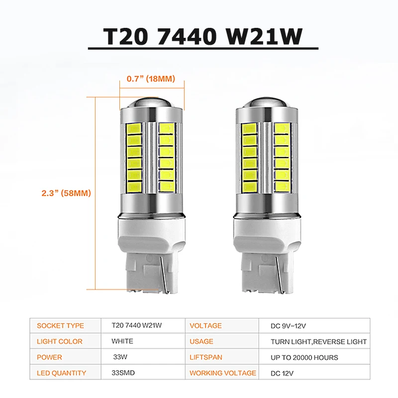 Oslamp T10 T15 T20 T25 1156 1157 SMD автомобилей светодиодные лампы перерыв сигнал поворота света Обратный Свет просвет чтение свет 12 В - Испускаемый цвет: 2pcs T20 7440 White