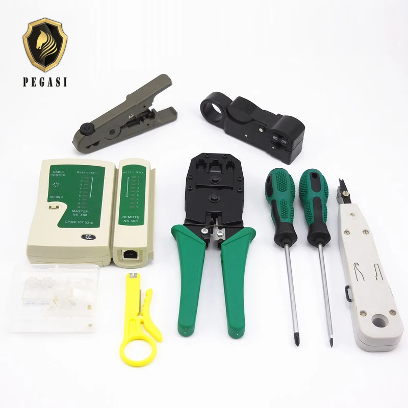 

PEGASI 10pcs LAN Network Tool Set Cable Tester Crimper Stripper Optical Fiber Toolkit Installer Repair Ferramentas Pdr