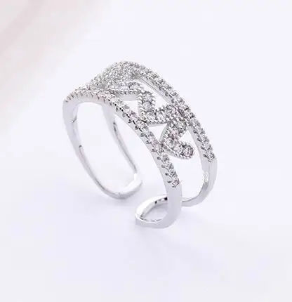 Микро проложить цирконовое сердце кольцо двухслойные корейский стиль модные ювелирные изделия Регулируемые кольца для женщин Bijoux нежный