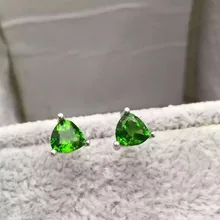 Естественный диопсид серьги-гвоздики 925 серебро натуральный зеленый драгоценный камень серьги для женщин индивидуальные треугольные серьги для вечерние