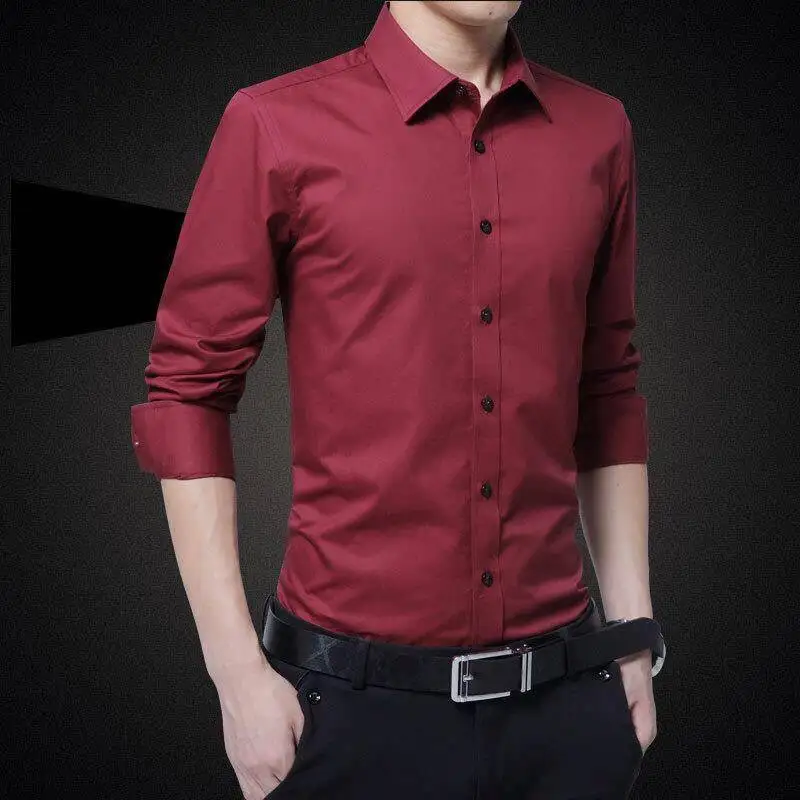 

Men's long sleeve shirt men autumn Korean version of large size youth solid color slim shirt white non-iron business inch shirt