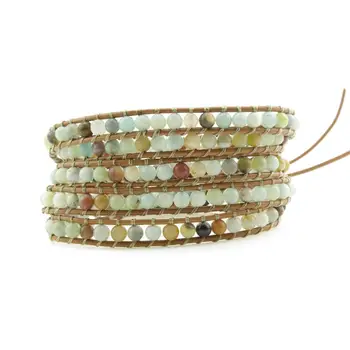 

Exquisite Amazonite Beads 5 Strands Weave Leather Wrap Bracelet Multi Layered Vintage Bracelet Gifts