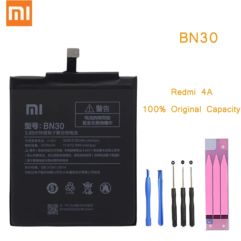 

Original Phone Battery for Redmi 4A Battery Xiaomi hongmi 4A BN30 Replacement Batteries with Retail Package Red rice bateria