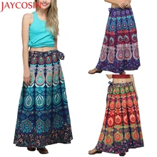 KLV/Для женщин юбка Для женщин Повседневное Многоцветный перо юбка с принтом свободные длинные Бохо богемный пляж юбка ST10