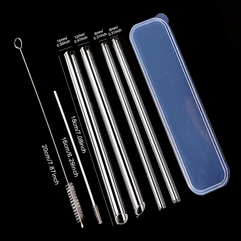 

1Set Reusable Glass Straws Clear Straight Drinking Straws Smoothies Fruit Juice Tableware With Storage Box Dining Accessories