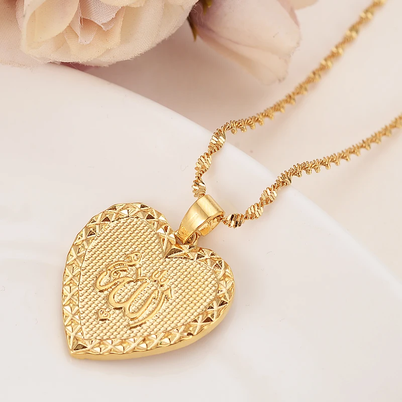 Heart Allah Pendant and Necklaces Romantic gold JewelryMuslim jewelry