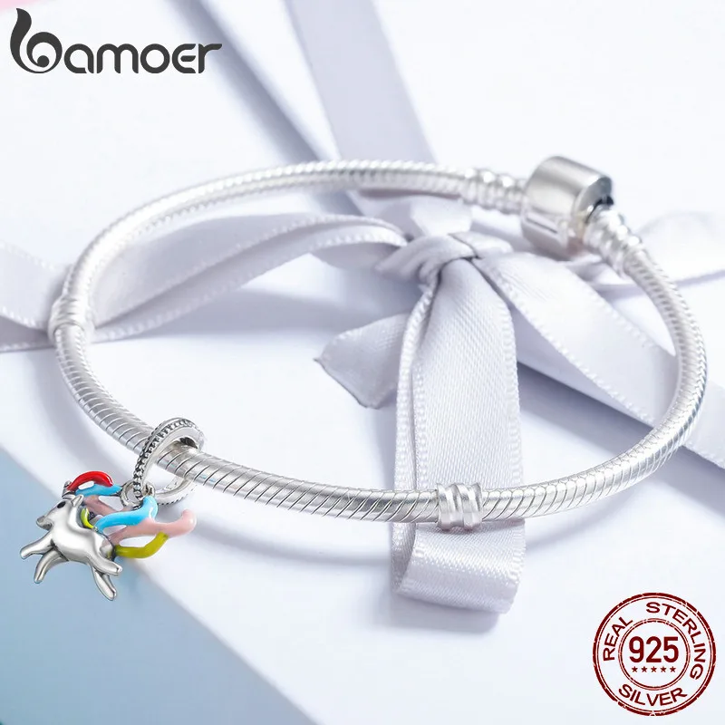BAMOER Authentische 100% 925 Sterling Silber Bunte Speicher Charme Anhänger fit Frauen Charme Armband DIY Schmuck SCC502