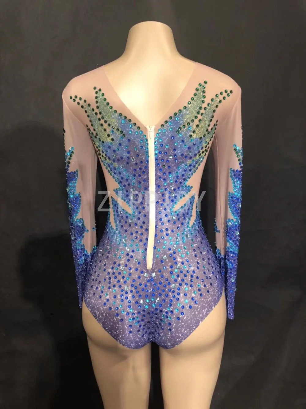 Сексуальная прозрачная сетка костюм сценическая танцевальная одежда зеркала камни сетки боди Купальник костюм для танцев YOUDU