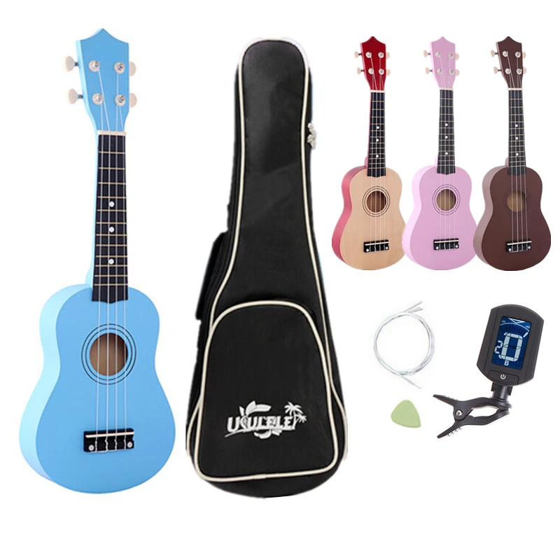21 дюймов липа Гавайские гитары укулеле четыре струны+ сумка+ тюнер+ Струны+ палочки для начинающих детские игрушки подарки
