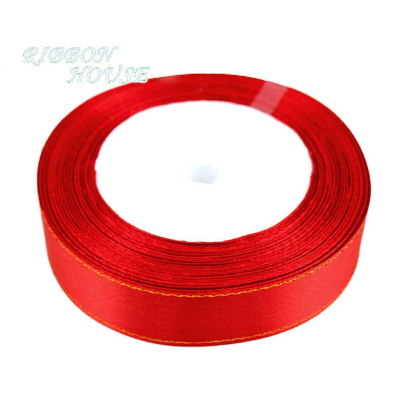 25 ярдов/партия) 20 мм белая атласная лента с золотым краем высокое качество подарочная упаковка ленты - Цвет: Red