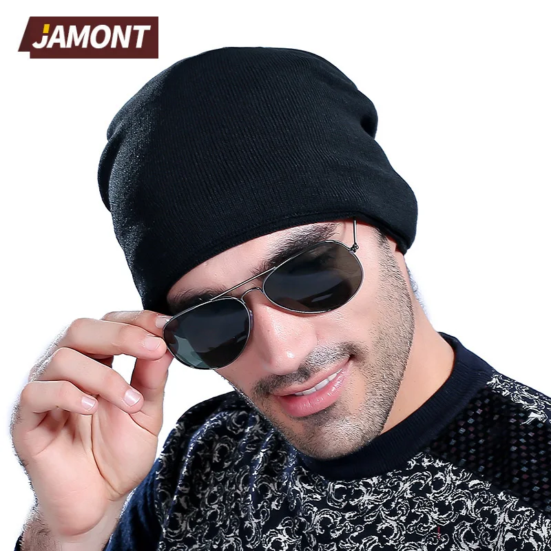 

[JAMONT] Men's Skullies Hat Bonnet Winter Beanie Knitted Wool Hat Plus Velvet Cap Thicker Beanies Hats for men Q3370