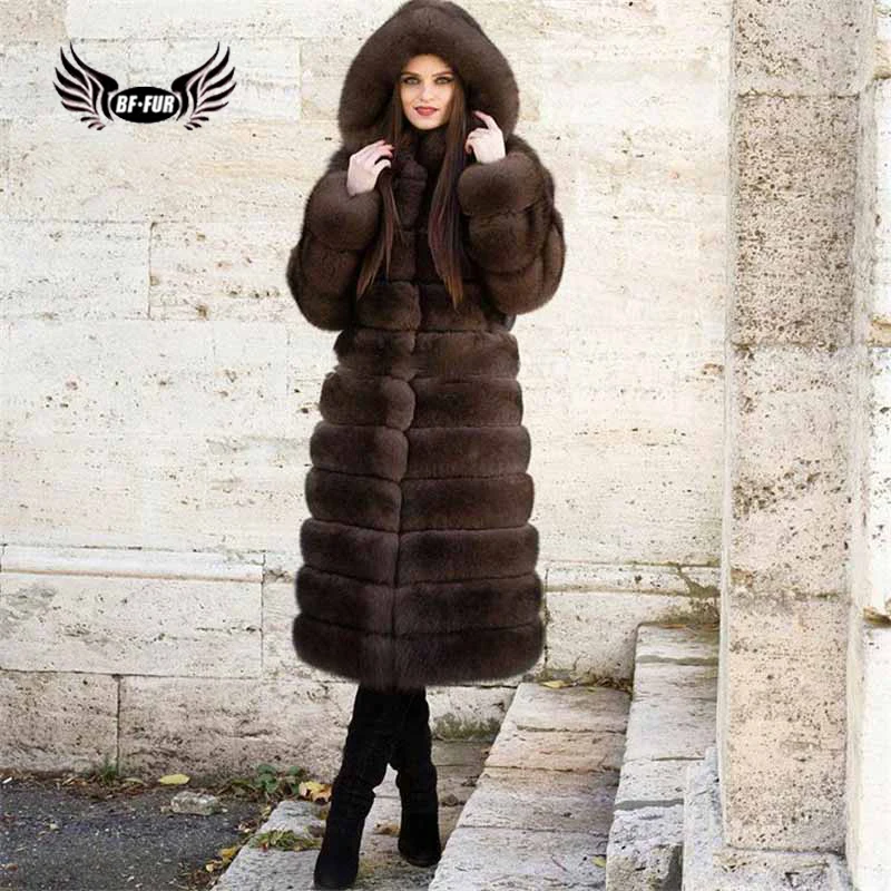 

BFFUR Real Natural Fox Coats For Women Genuine Full Pelt 2018 New Arrival Winter Warm Ladies Outerwear With Hood Harajuku Luxury