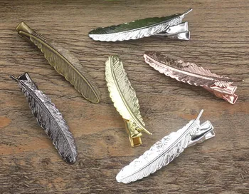 

12*52mm Feather Shape Bobby Pins Metal Clip Crocodile Duckbill Hair Clip With Teeth Alligator Clips Decoration Multi-color