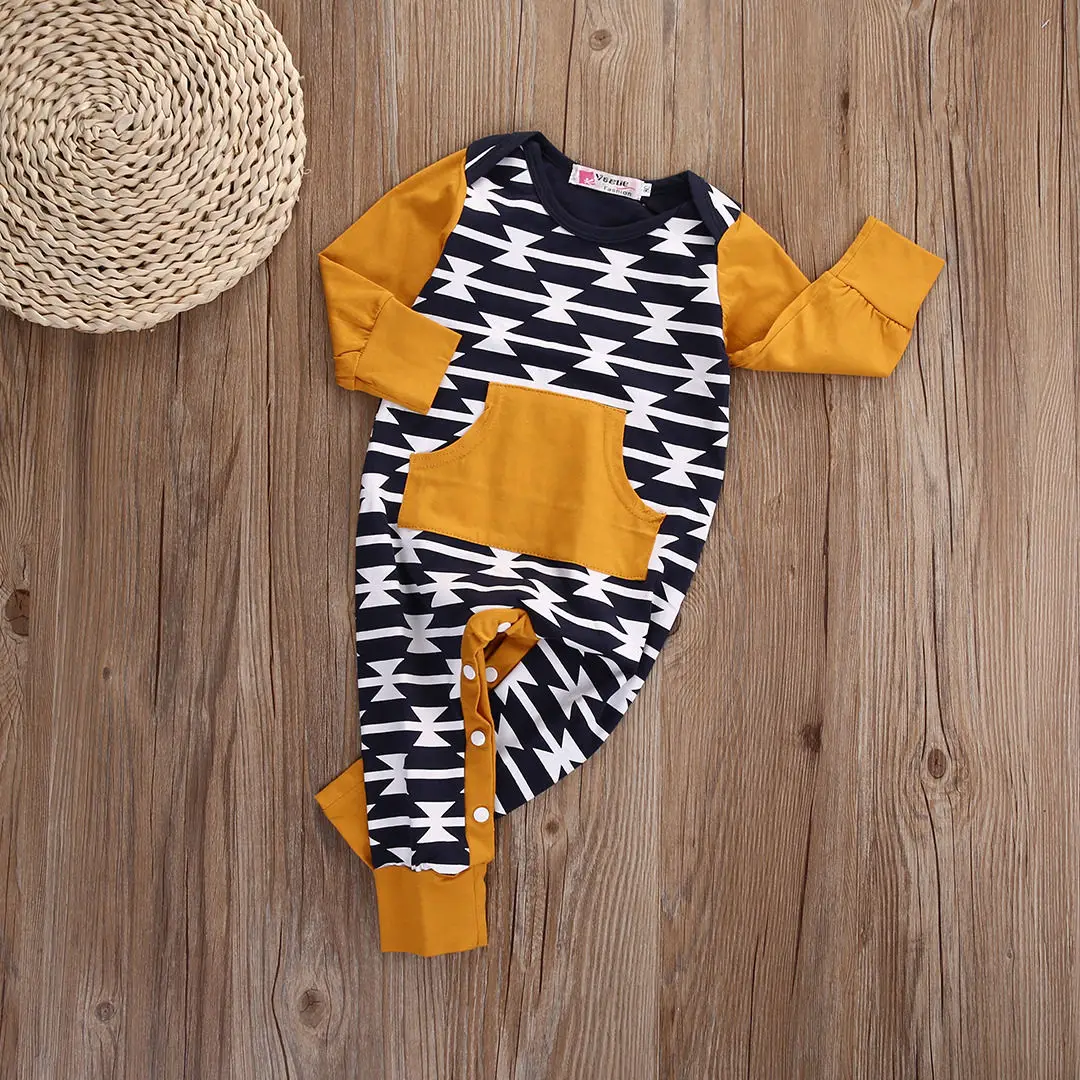 

Newborn Baby Girl Boy Romper Long Sleeve Romper pocket Outfits Clothes 0-18M