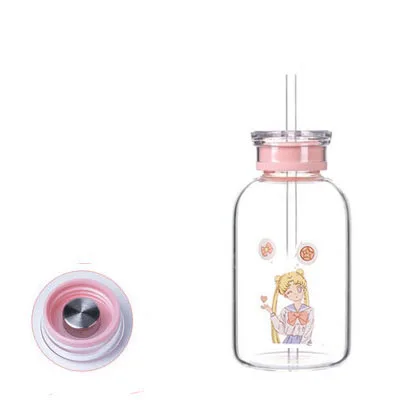 Японская Милая мультяшная бутылка для девочек прозрачная стеклянная бутылка для студентов большая емкость герметичные бутылки для напитков без рукава - Цвет: C