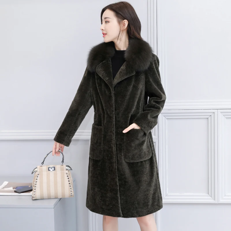 Women Long Jacket Winter Faux Fur Coat Warm Fox Fur Collar Overcoat Fashion Plus Size Loose High Quality Elegant Ladies Outwear