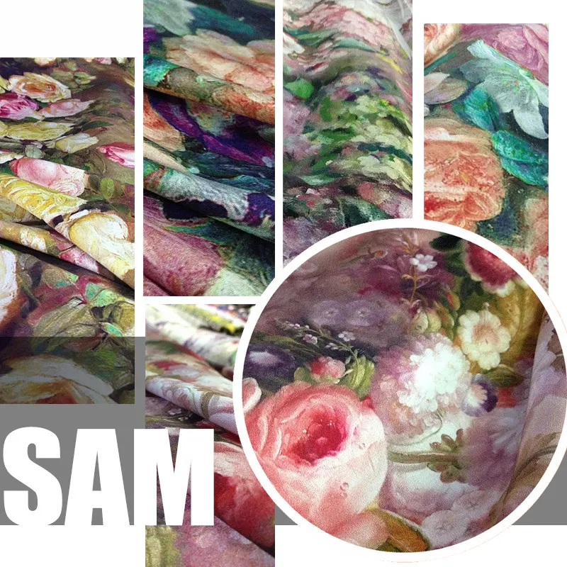 

Flowers High Quality Digital Printed 100%Silk Elastic Silk Material Cheongsam Dress Fabric Factory Direct Sale Wholesale Retail