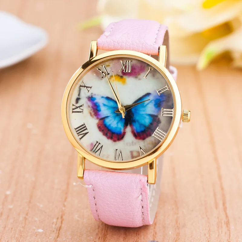 

MINHIN Fashion Women Watch Hot Selling Gold Quartz Wristwatches Butterfly Design Leather Band Casual Watch Gift