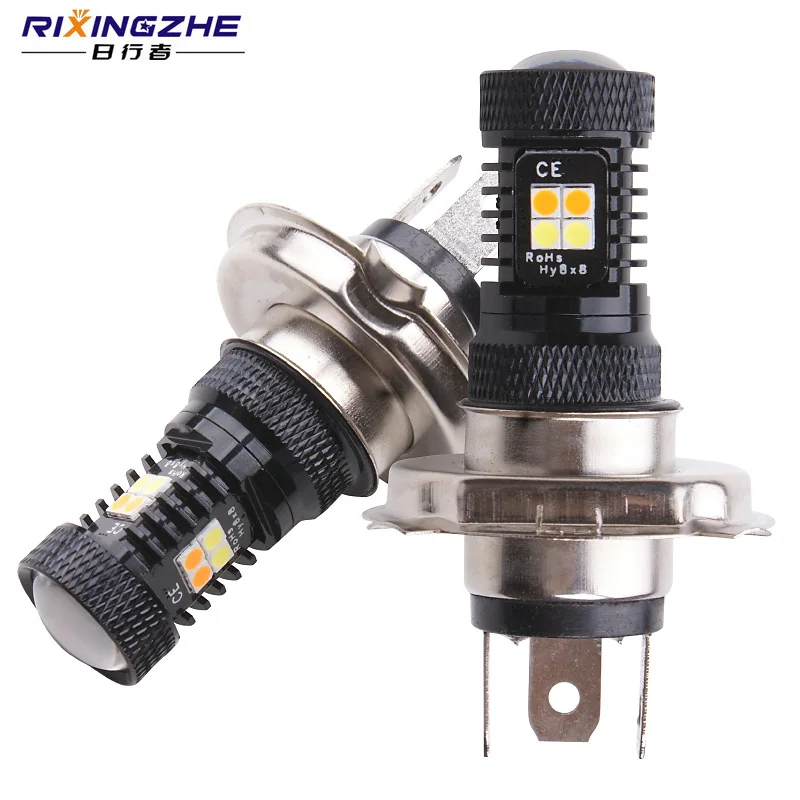 RXZ 2PCS 3030 16SMD H4 LED Hi/Lo Fog light Daytime Running Light Bulb Turning Parking Bulb Motorcycle LED white/Amber DC12W 10W