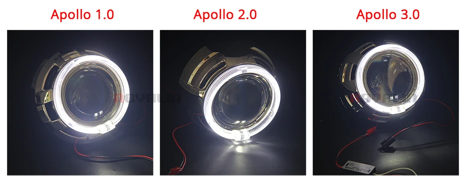 ROYALIN 8.1 Version H1 HID Head Light Mini 2.5 Projector Lens For H4 H7 Auto Lamps w/ LED Angel Eyes Shrouds for Apollo White