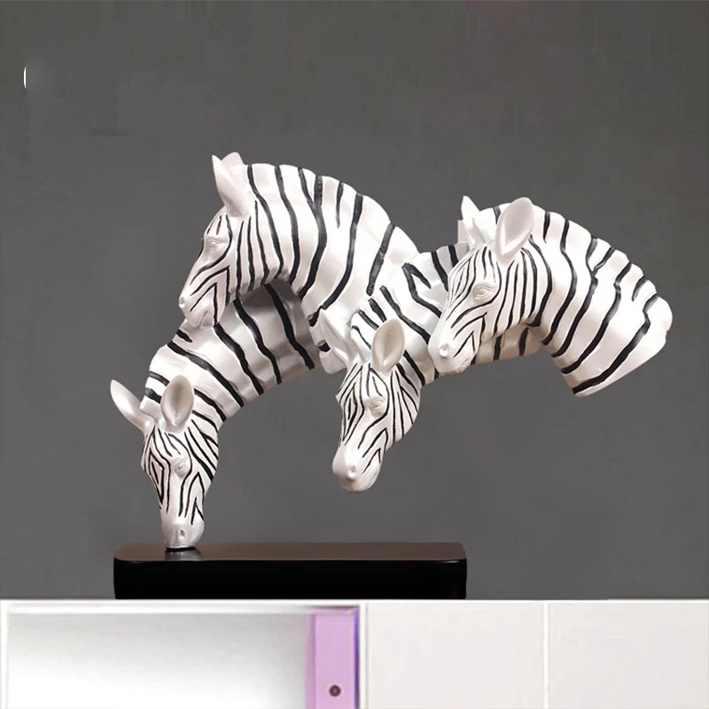 

Four Zebra Heads Figurine Ornament Home Office Stylish Living Study Room Table Art Decoration Resin Craft X'Max Gift