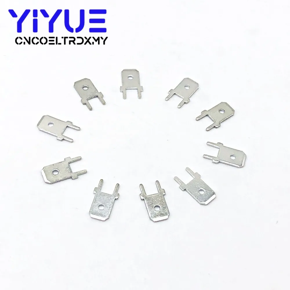 

100Pcs 6.3 Inserts Plug male Terminal 250 PCB Solder lug thickness 0.8 two legs ,PCB welding sheet