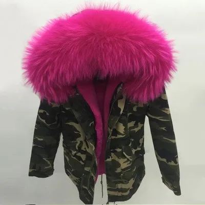 Camouflage rose Для женщин зимние Армейский зеленый куртка пальто Плотные пуховики реального енота меховой воротник верхняя одежда с капюшоном 5 дней время доставки - Цвет: Camouflage rose
