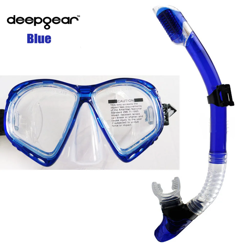 

DEEPGEAR SCUBA DIVING MASK SNORKEL SET Clear silicon scuba mask dry snorkel diving gears Top watersport swim and dive equipment