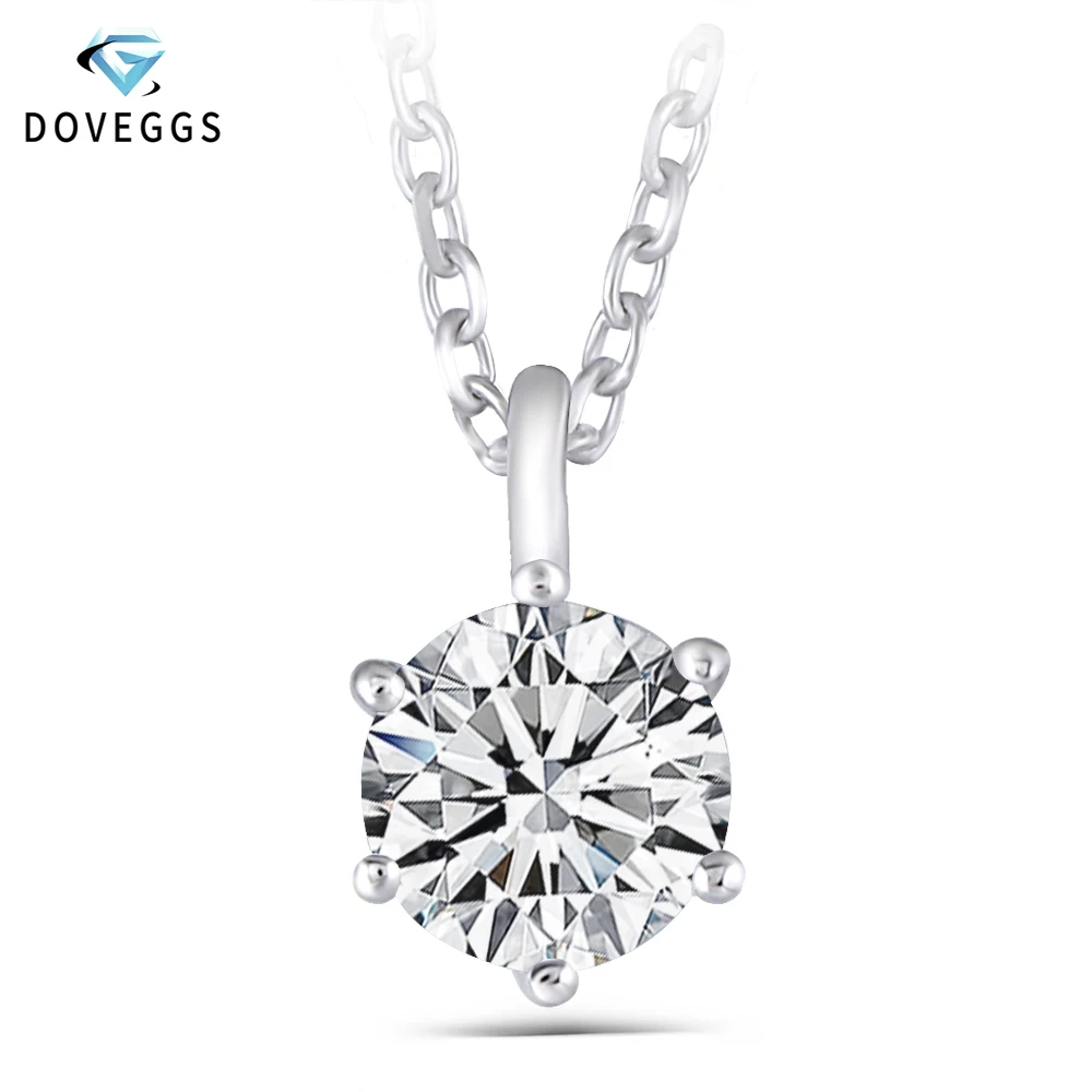 DovEggs Platinum Plated Silver Sterling 925 1.2CT 7MM GH Color Moissanite Slide Solitaire Pendant Necklace for Women Party Gift
