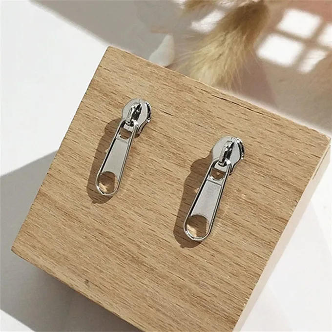 Vintage Punk Women Mujer Unisex Metal Zipper Studs Earrings Pendientes Ear Jewelry Fashion Earrings Wholesale Free Shipping