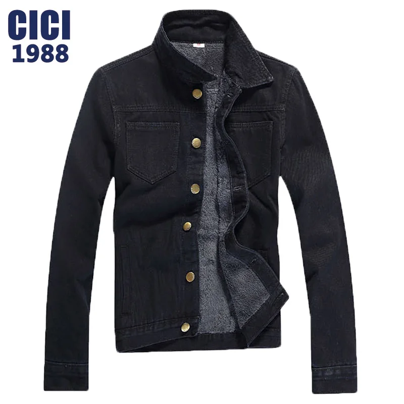 Men's winter denim jacket fashion casual single breasted solid denim