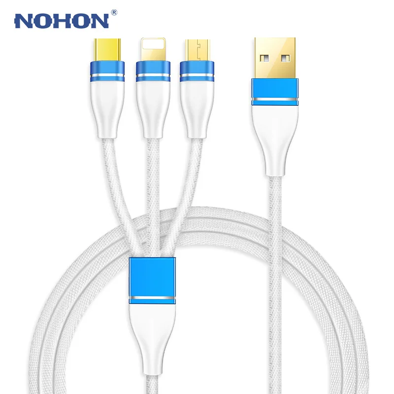 NOHON 3 в 1 USB кабель позолоченный USB кабель для зарядного устройства для iPhone 8 7 6 6S Plus iOS 10 9 8 type C Micro USB-C кабели для телефонов Android - Цвет: 3 IN 1 White