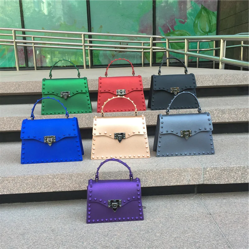 TekiEssica сумка с заклепками женская сумка прозрачная желе роскошная сумка матовая конфетная цветная сумка-тоут дизайнерская сумка через плечо